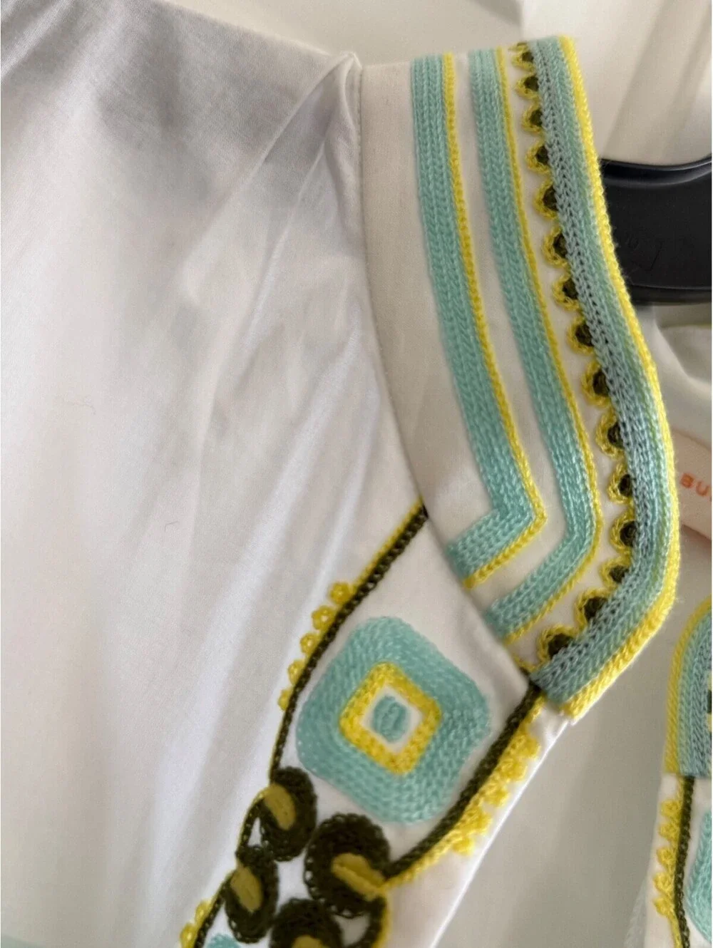 Tory Burch Isla Collins Stripe Tessa Tunic White Mint Green Embroidered Top Sz 6